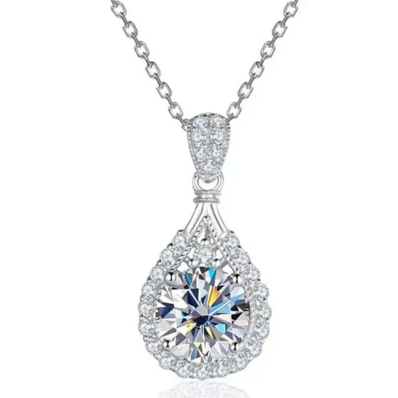 Certified 5ct. t.w. Moissanite Diamond Teardrop Halo Necklace NEW - Picture 7 of 13